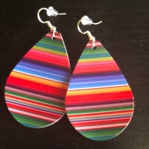 Serape Print Vegan Faux Leather Teardrop Earrings